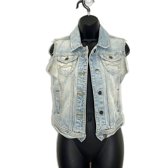 Abercrombie & Fitch Light Wash Distressed Denim Vest Vintage Size Small - Picture 1 of 11